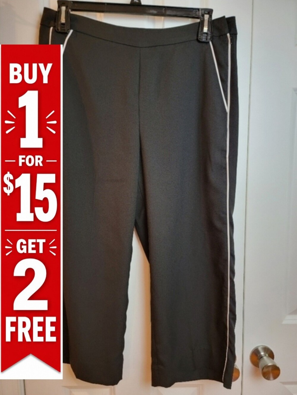 Banana Republic‎ Black Blake Crop Pants Cream Piping Size 12P Petite